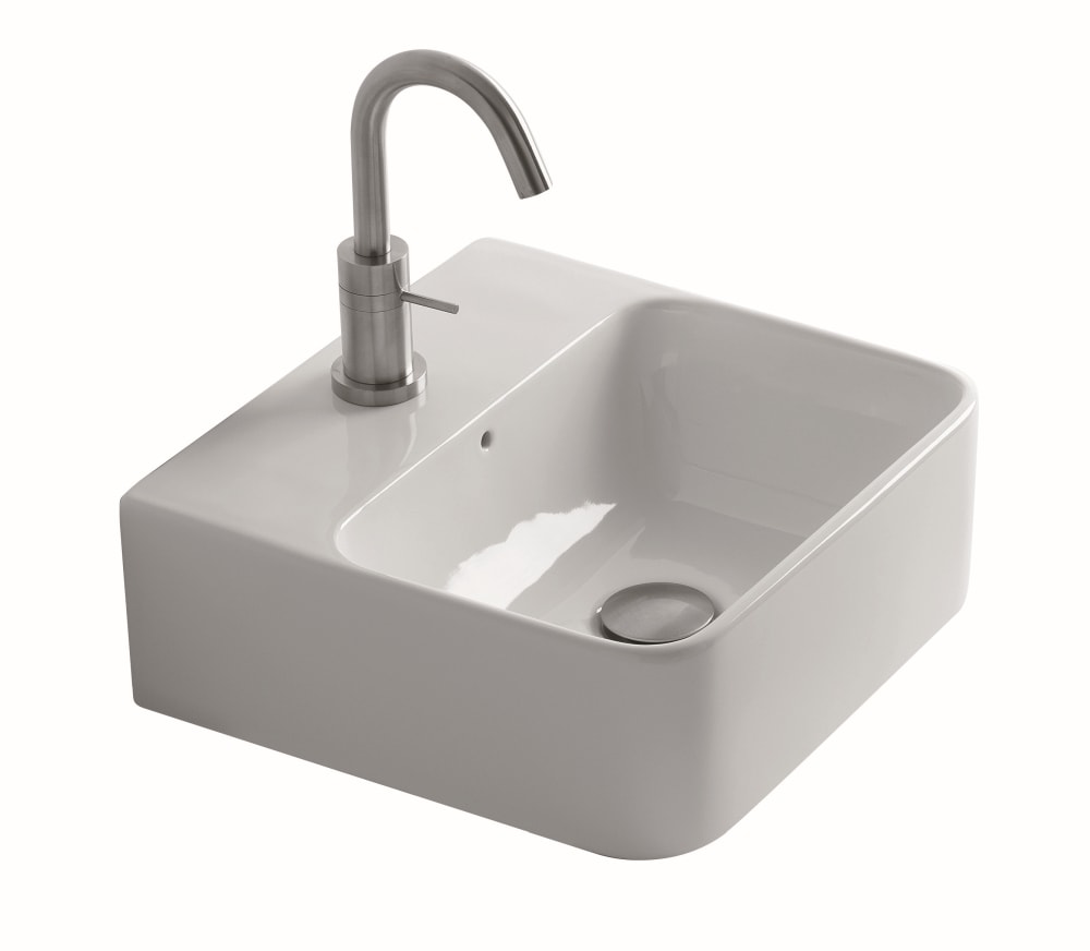 Lavabo AXA 1020 porcelænsvask i hvid med hanehul, til væg / bord 35 x 35,5 cm