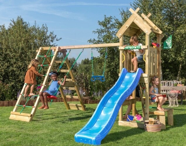 Jungle Gym Totem legetårn komplet med 2-Climb Modul 200 og blå rutsjebane