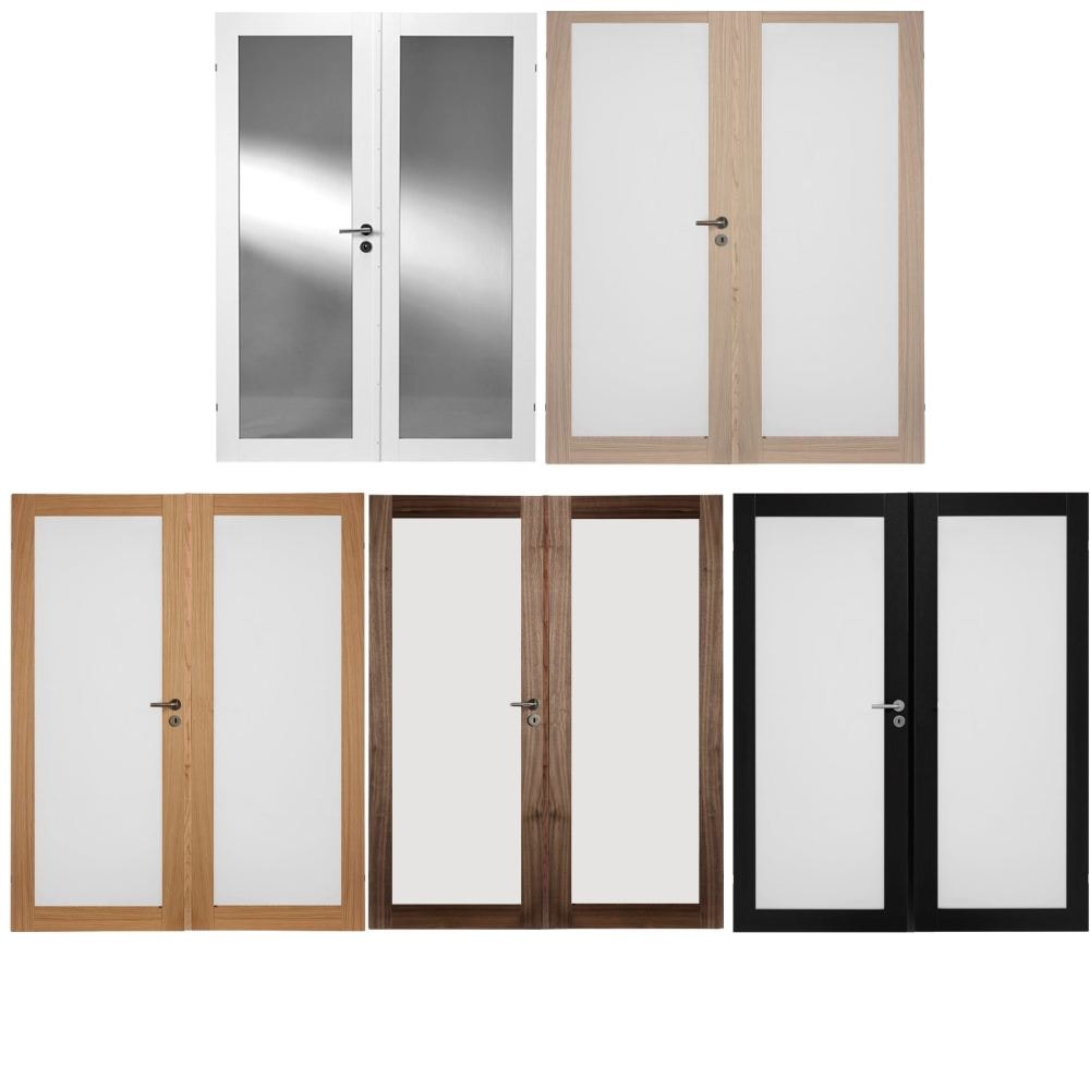 Swedoor Unique GW01L+GW01L, 40 mm massiv Db. Fyldingsdør m/ glas SORT EG (17x21)