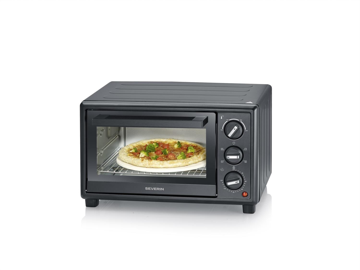 Severin TO 2079 miniovn med varmluft og pizzasten sort 20L