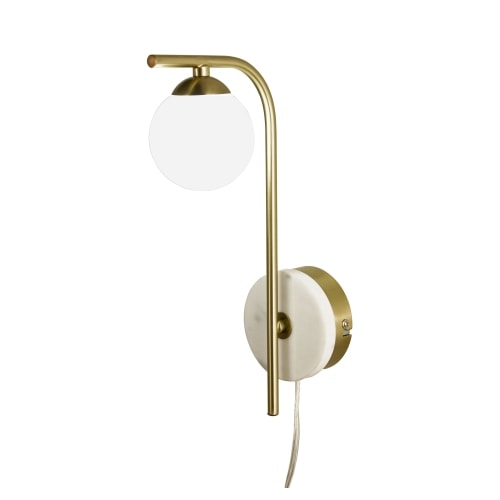 Aneta Lighting Orfeus væglampe i messing og hvid glas