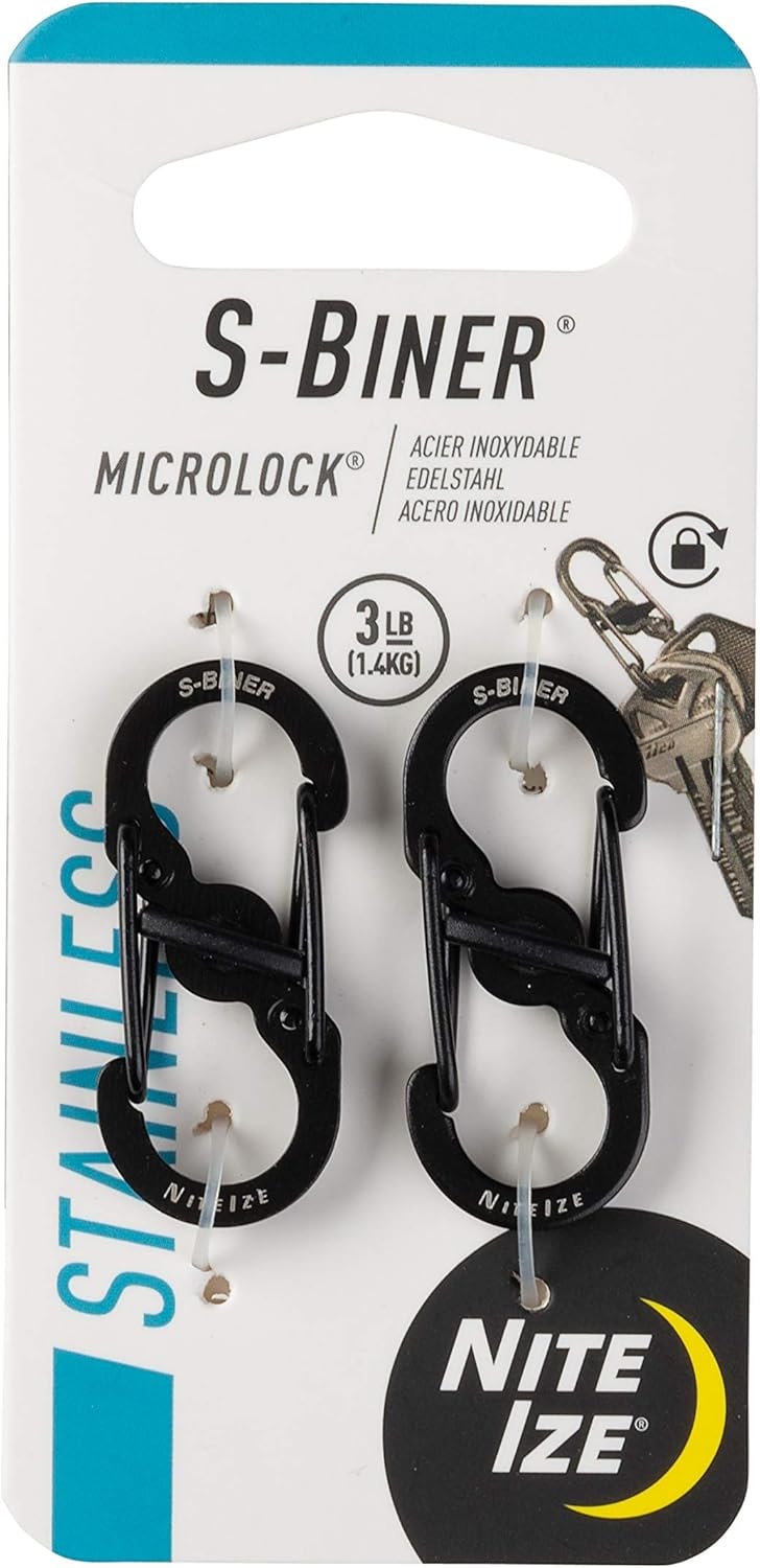 S-Biner® MicroLock Karabinhage Stål 2-pak Sort