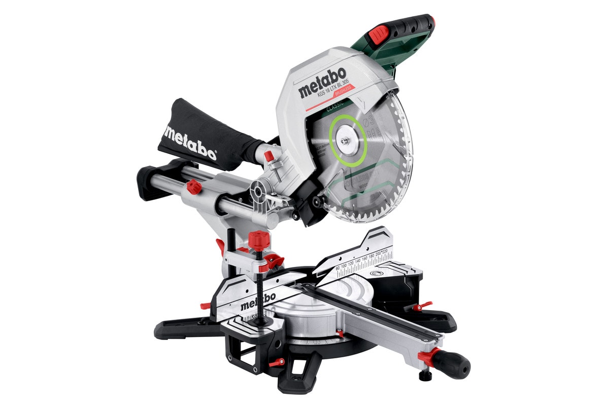Metabo KGS 18 LTX BL 305 kap-/geringsav 18V med 2 x 8,0 Ah batteri og lader