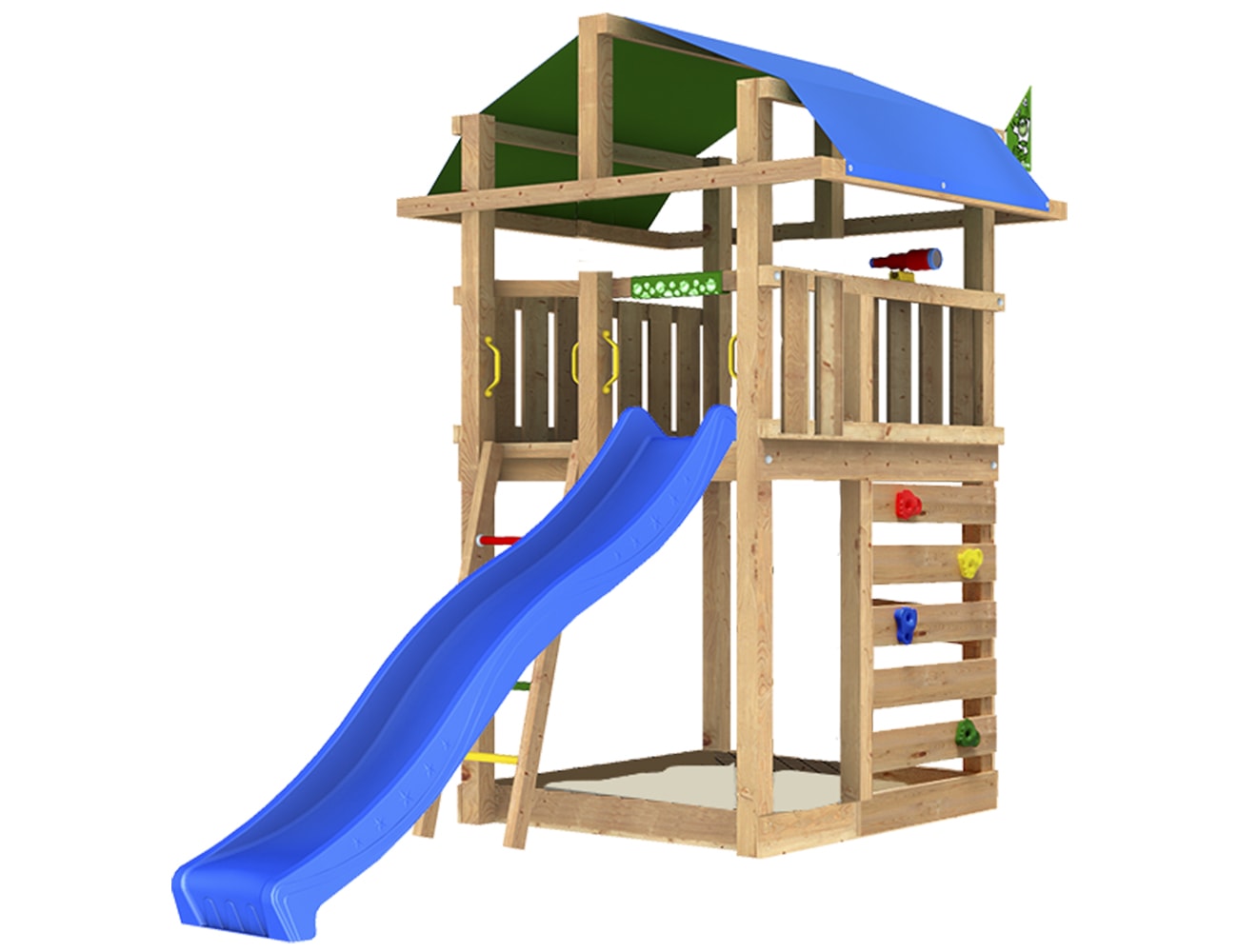 Jungle Gym Fort 2.1 legetårn komplet inkl. grøn rutsjebane