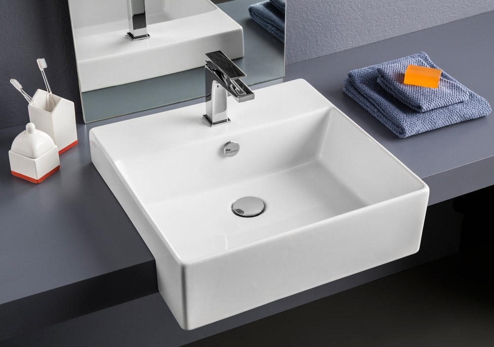 Lavabo Boxo 1030 Slim porcelænsvask i hvid med hanehul, til væg / bord 50 x 48 cm