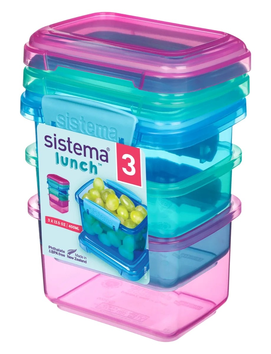 Sistema Lunch snackboks blå / grøn / pink 400 ml 3 stk.