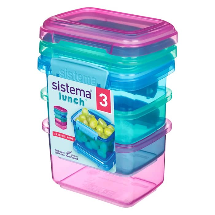 Sistema Lunch snackboks blå / grøn / pink 400 ml 3 stk.