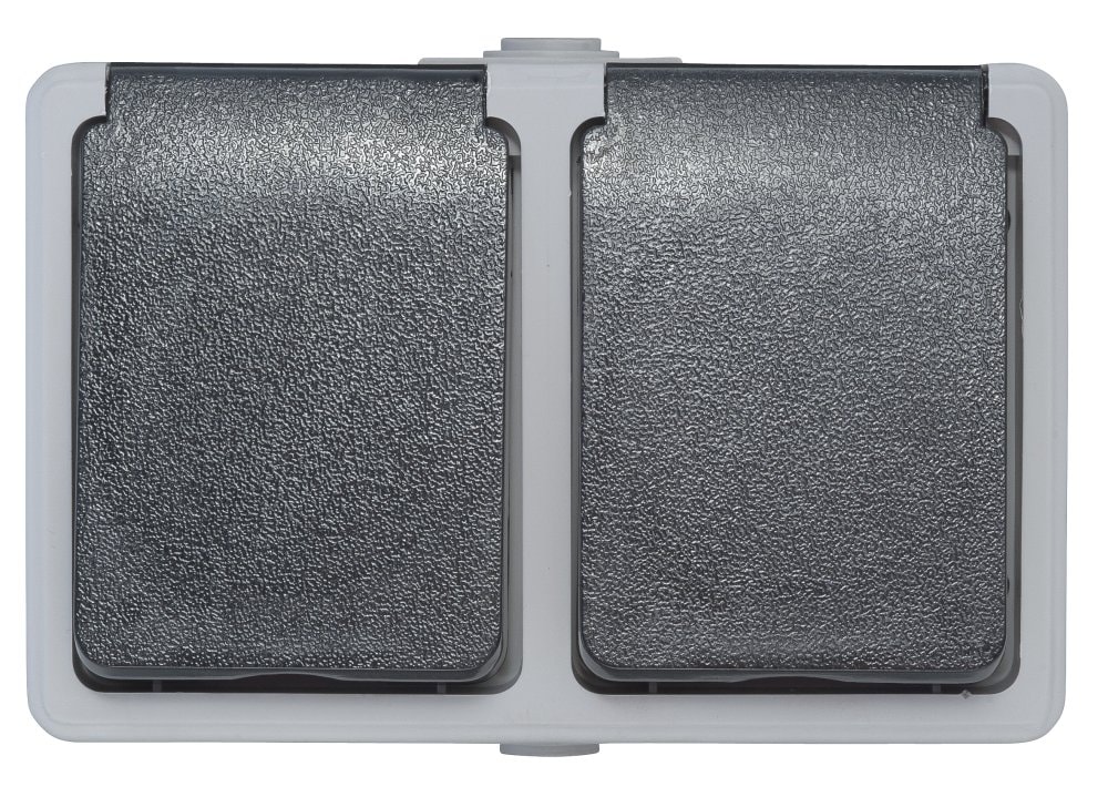 E-line stikkontakt med jord dobbelt grå/sort IP54