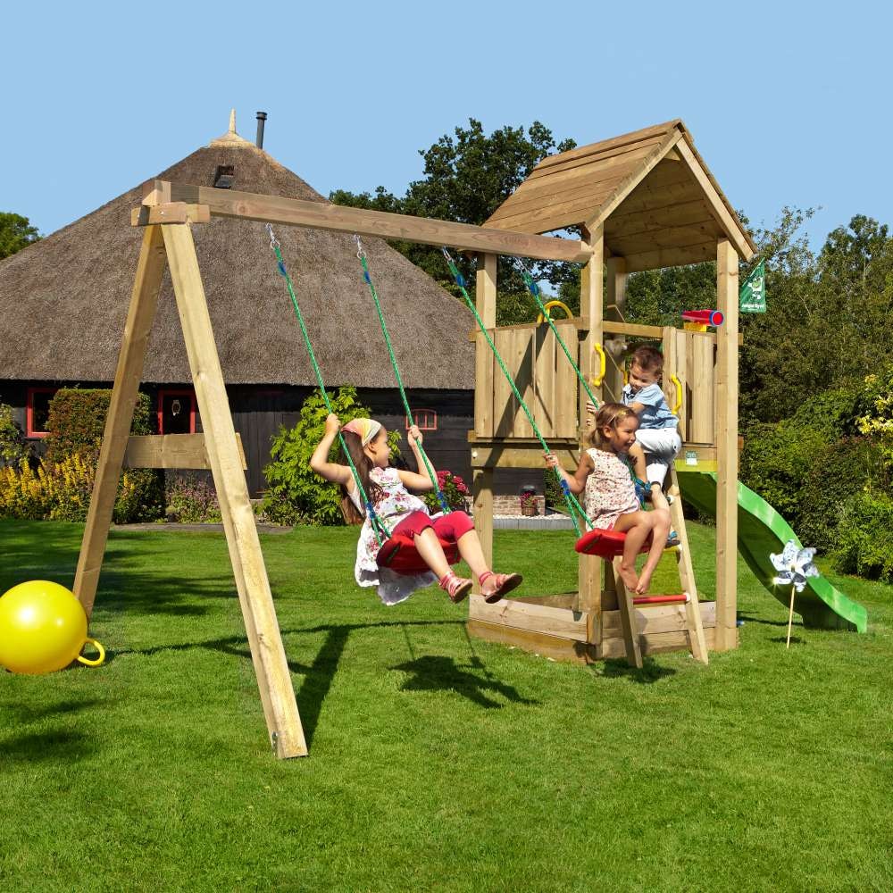 Jungle Gym Club legetårn med 2-Swing Modul 220 og rutsjebane