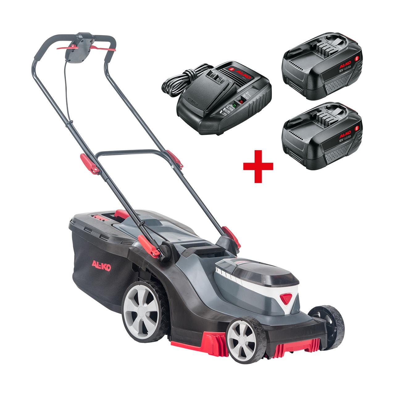ALKO 38.2 Li Comfort plæneklipper 18V 2x4,0 Ah batteri og lader, Bosch kompatibel
