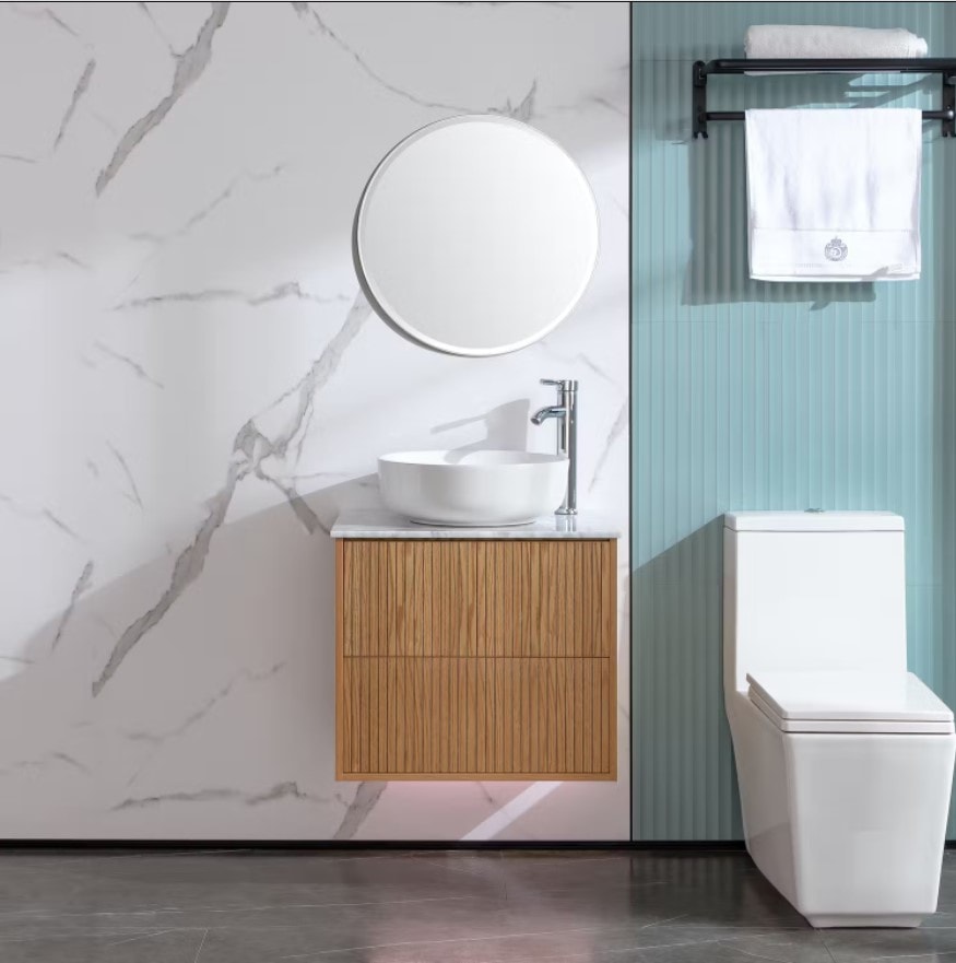 Bathlife Förtjust 100 vaskeskab eg med hvid porcelænsvask