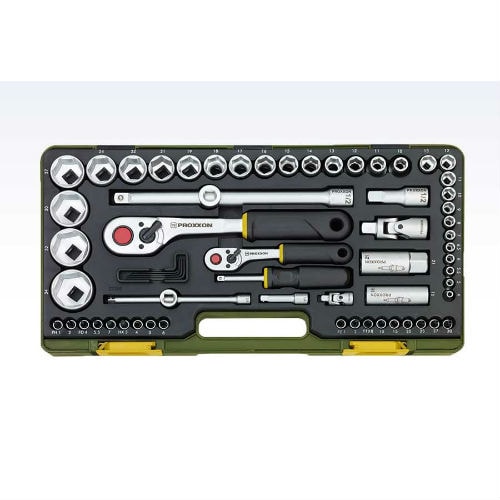 Proxxon topnøglesæt med knippelskralde og 65 dele