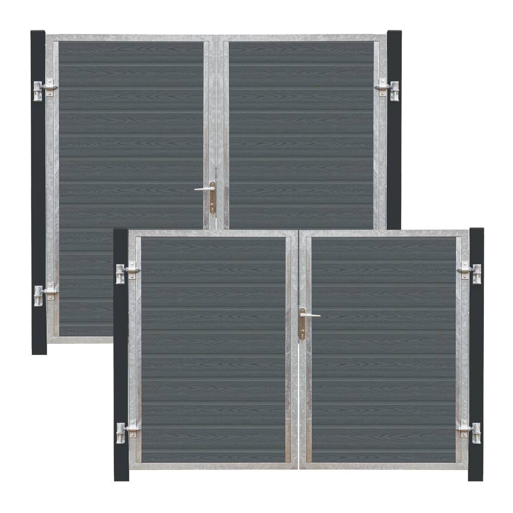 Plus Artura dobbeltlåge venstre skifergrå komposit gråsorte stolper 197 x 135 cm