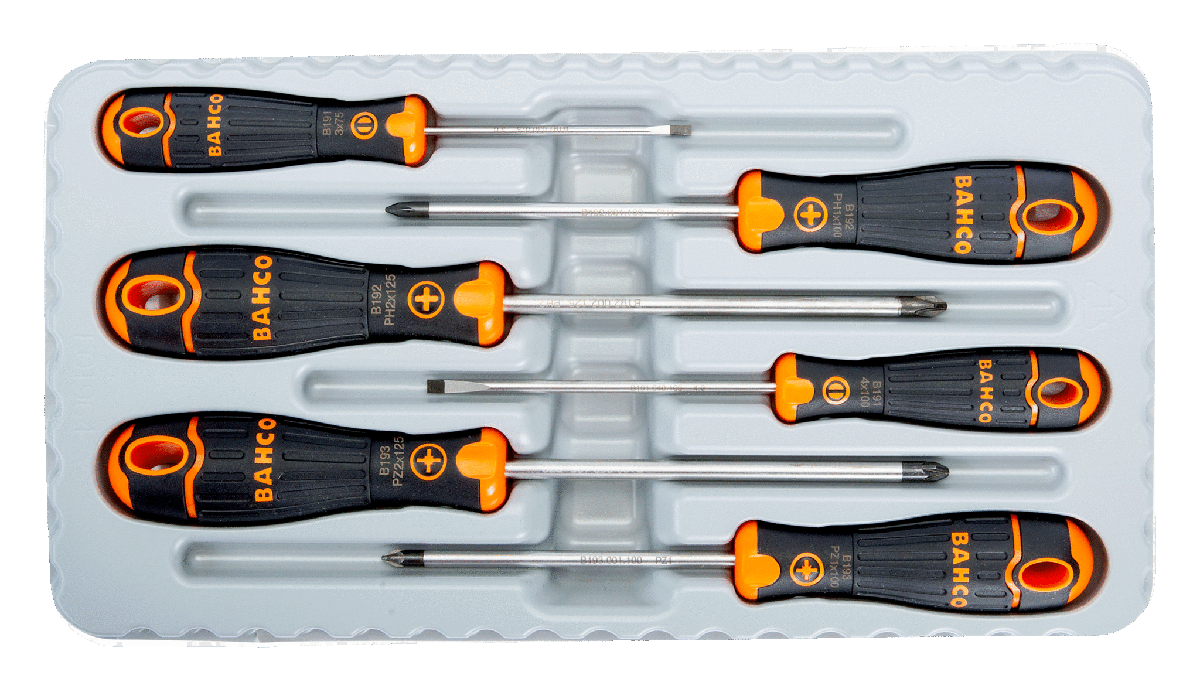Bahco skruetrækkersæt FIT B219 med 6 stk. tilPH-, PZ- og lige kærv skruer