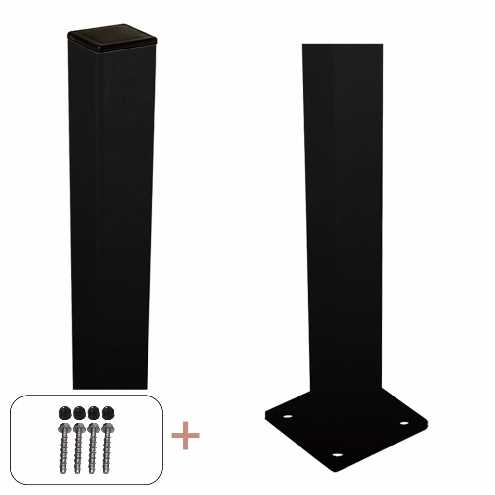Plus stålstolpe med fod inkl. bolte og møtrikhætter sort 4,5 x 4,5 x 96 cm