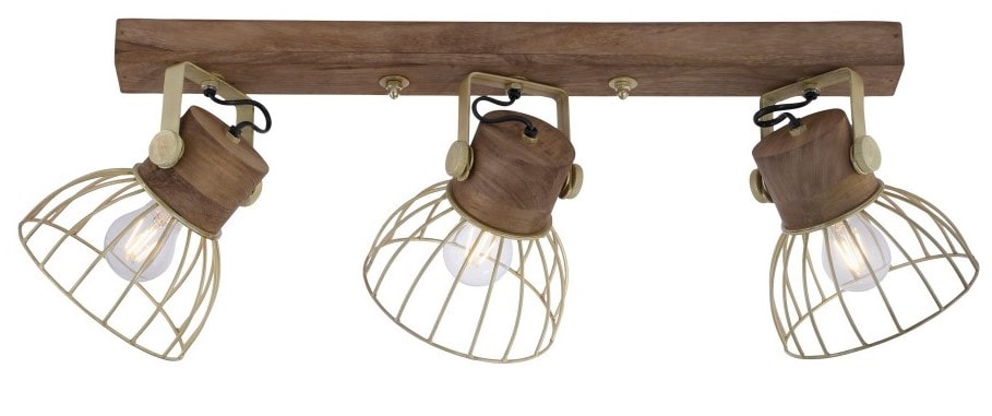 LeuchtenDirekt Alami spotskinne mat messing/træ L760 mm H310 mm 3xE27