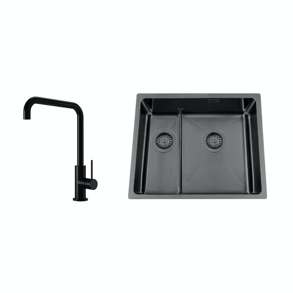 Nordic Tech Titan 53 KHX Nickel køkkenvask sort med PS Mood Shadow armatur