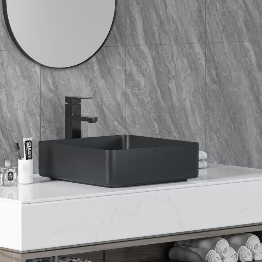 Bathlife Skatt fritstående håndvask i stål med bundventil 406 x 406 mm