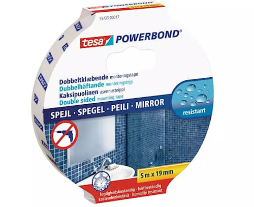 Tesa Powerbond dobbeltklæbende monteringstape Mirror 5 m x 19 mm
