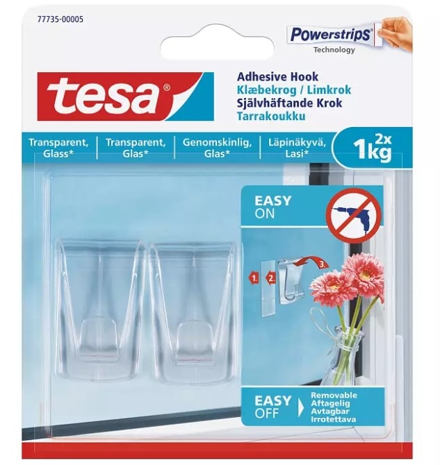 Tesa klæbekrog til transparente overflader og glas 1 kg 2 stk.