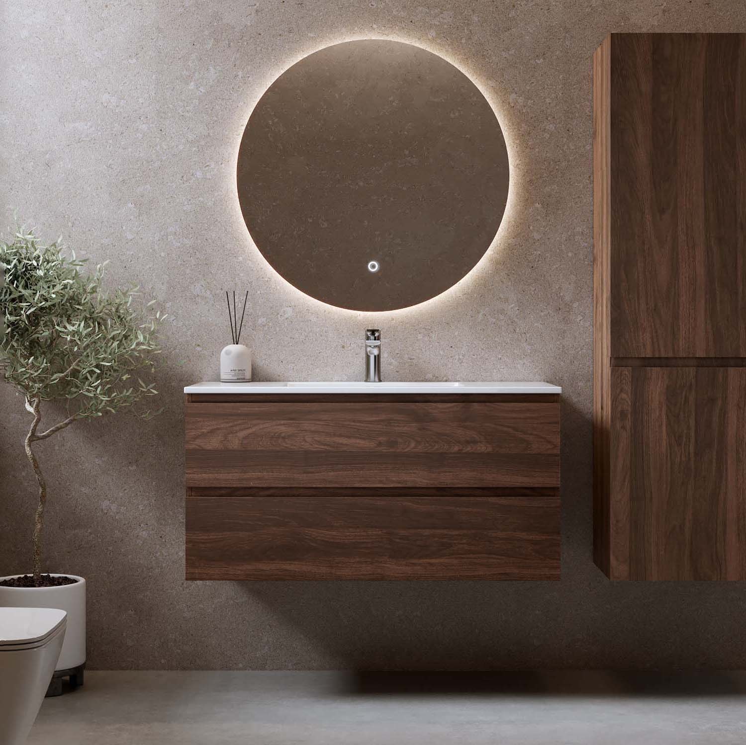 Bathlife Eufori badmøbel i valnød med dobbelt porcelænsvask 120 cm