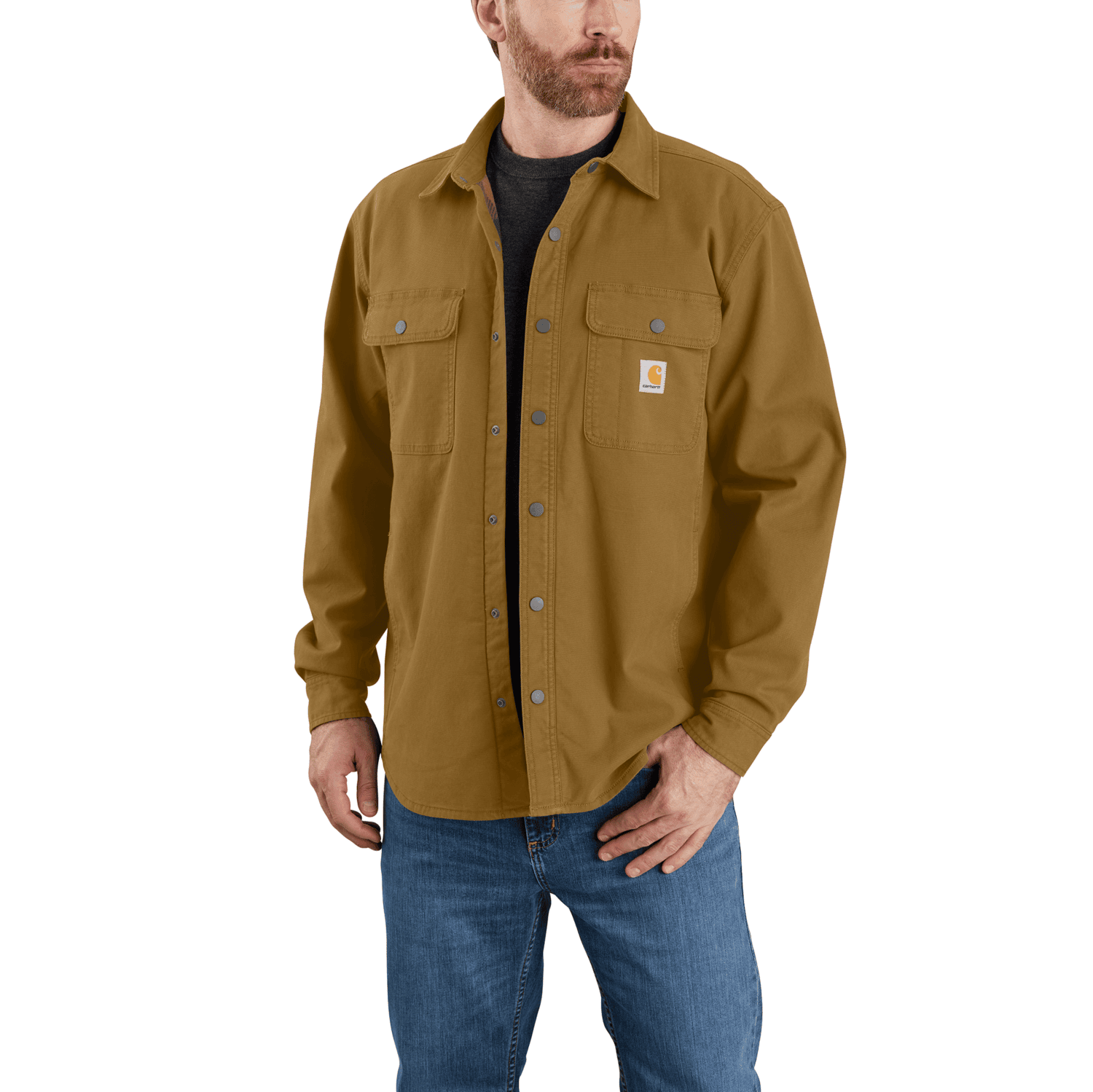 Carhartt Rugged Flex™ Relaxed Fit Canvas Fleece-Lined Shirt Jac Men Oak Brown 2XL