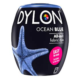Dylon maskin tekstilfarve 26 Ocean Blue med salt. Pakke med 350 gram.