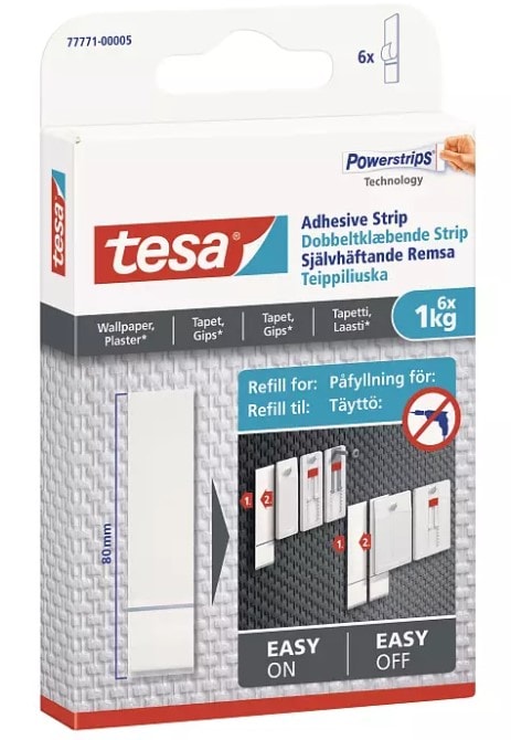 Tesa Powerstrips dobbeltklæbende strips til tapet og gips 1 kg 6 stk.