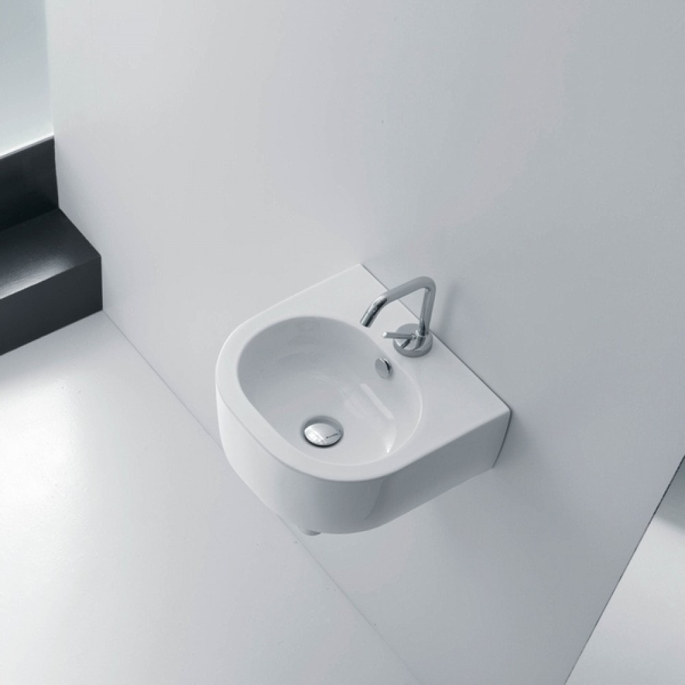 Lavabo FLO 50 porcelænsvask i hvid med hanehul, til væg / bord 50 x 40 cm