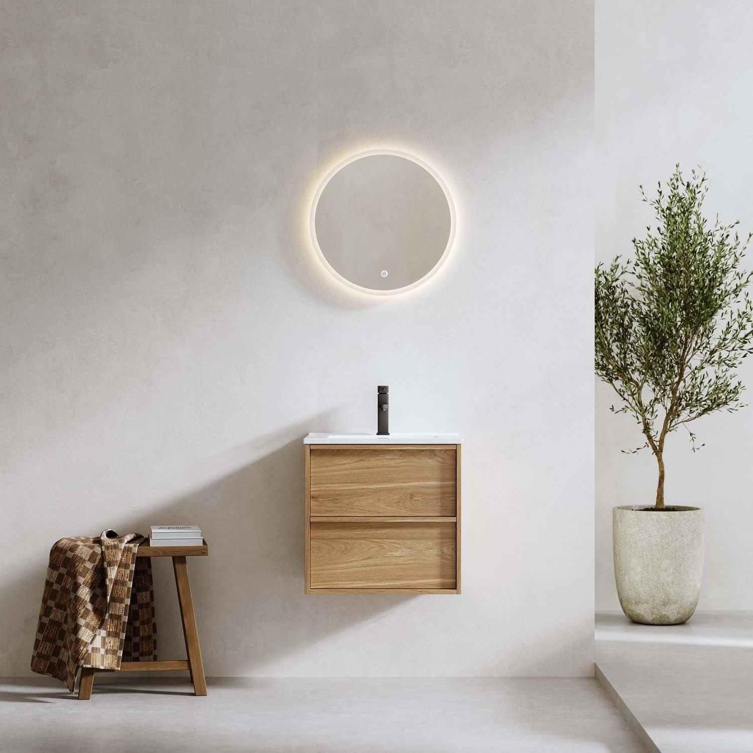 Bathlife Charm 1000 vaskeskab eg med håndvask og Skina spejl