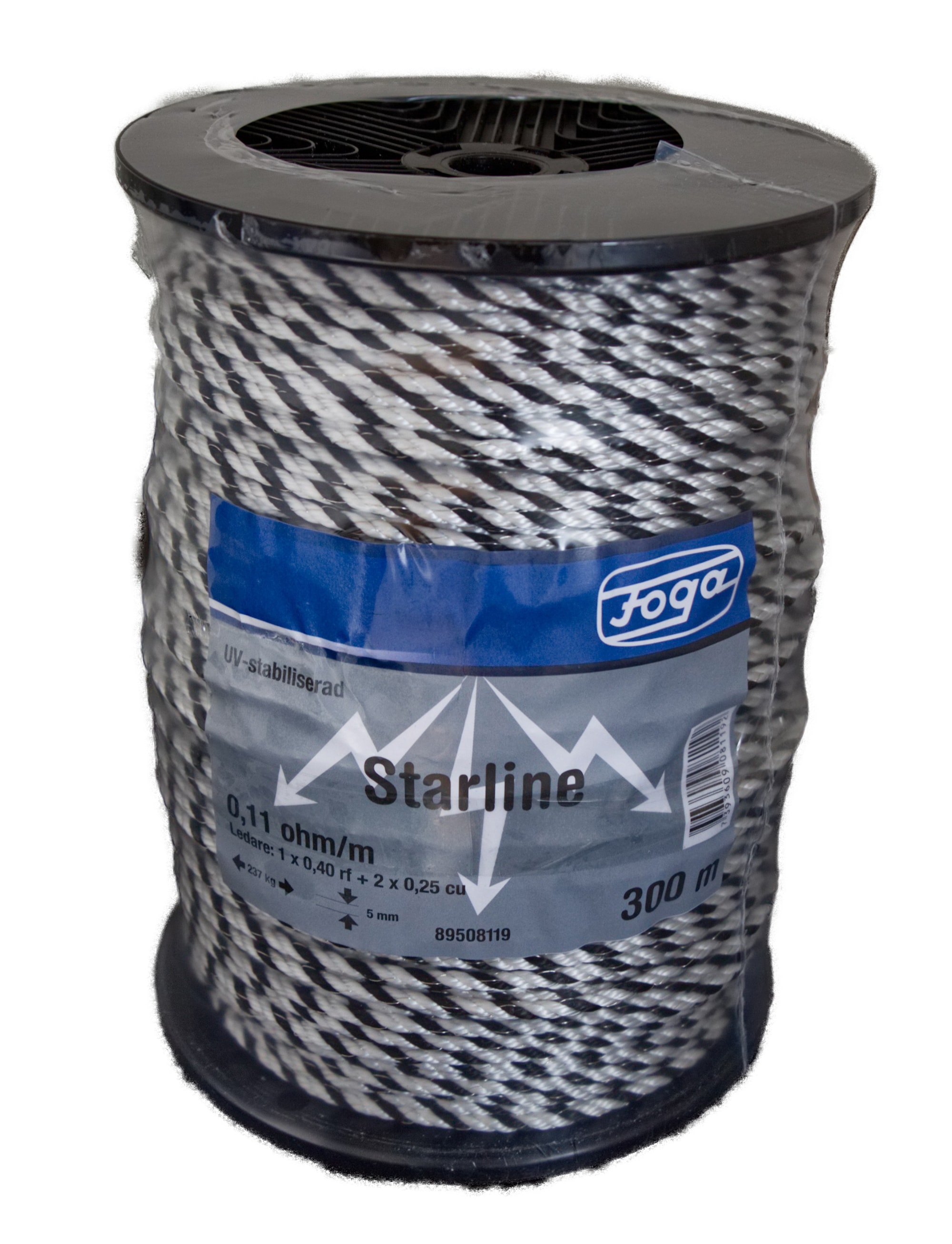 Foga Elreb Starline 5 mm 300 m, Sort/Hvidt