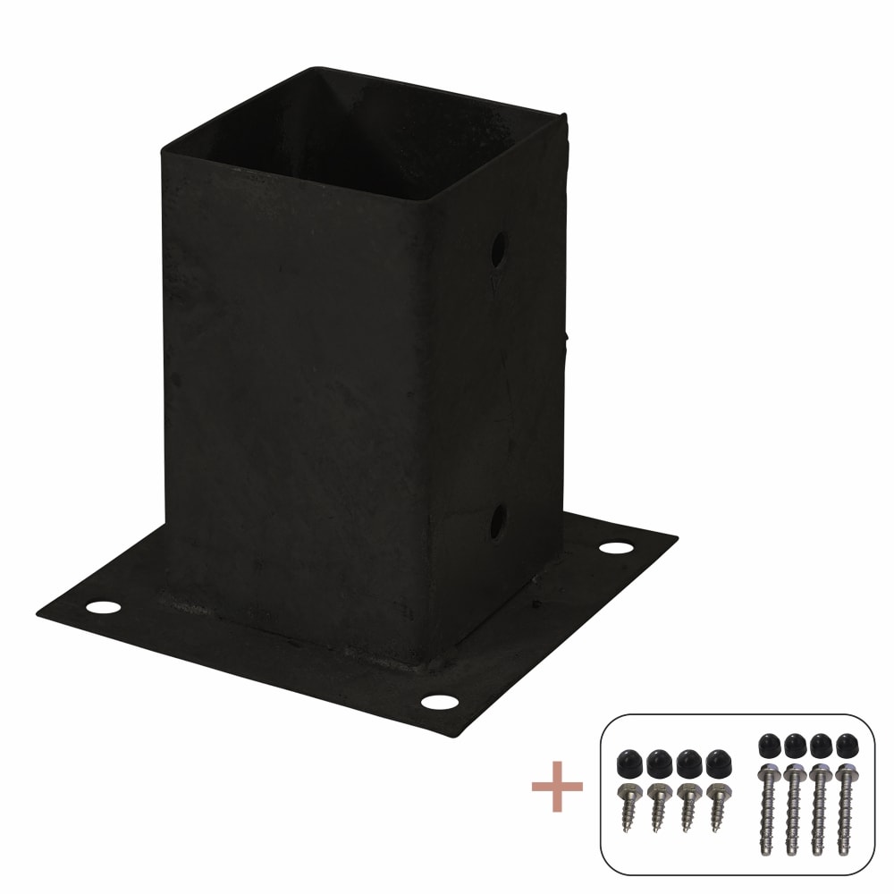 Plus Cubic stolpefod sort inkl. franske skruer/bolte og møtrikhætter 9 x 9 cm Højde 15 cm