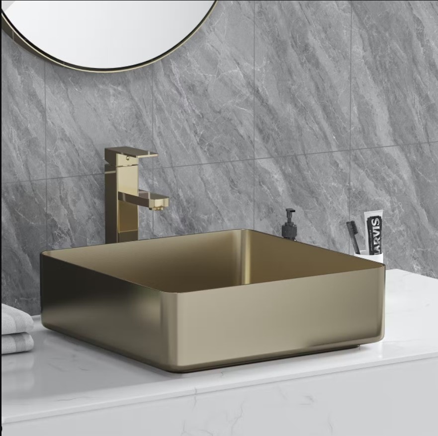 Bathlife Skatt fritstående håndvask i stål med bundventil 406 x 406 mm