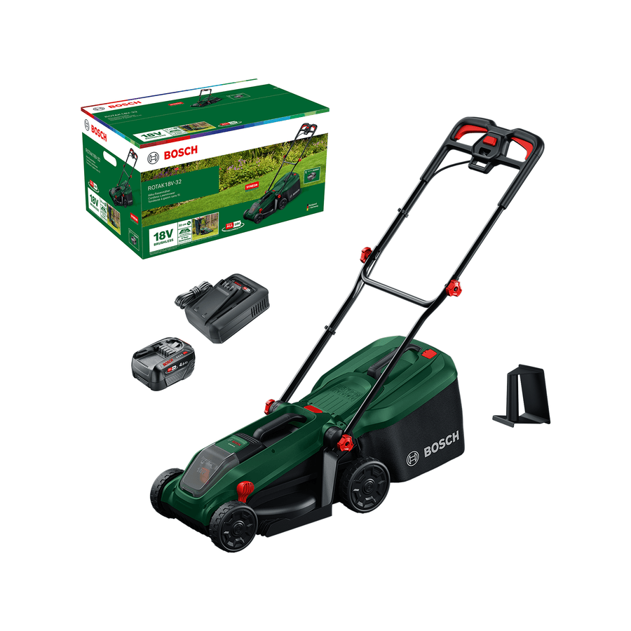 Bosch DIY plæneklipper Rotak 18V-32 med 1 x 4 Ah batteri og lader