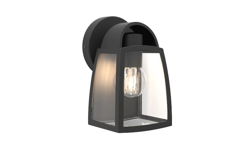 Lutec Kelsey væglampe i mat sort/klar H20 cm E27 IP44