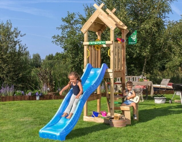 Jungle Gym Totem legetårn komplet med blå rutsjebane