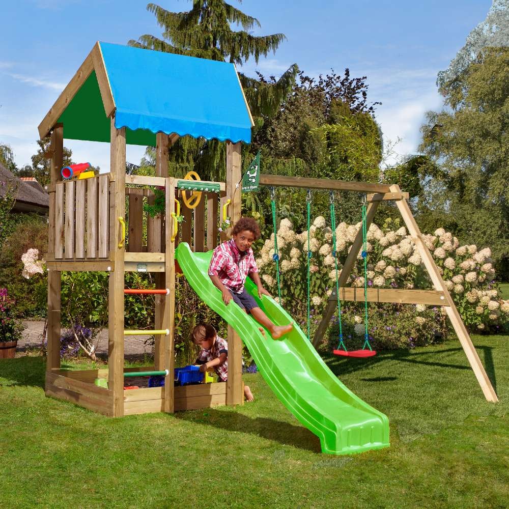 Jungle Gym Home legetårn med 2-Swing Modul 220 og rutsjebane