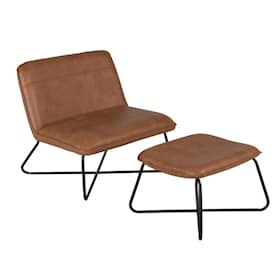 Venture Design X-lounge lænestol i brun PU med skammel