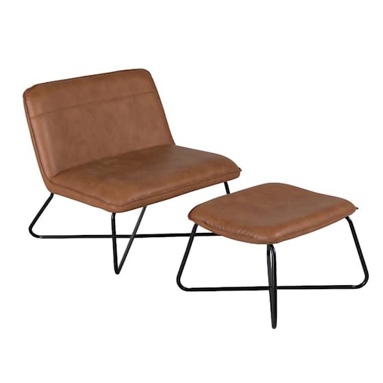 Venture Design X-lounge lænestol i brun PU med skammel