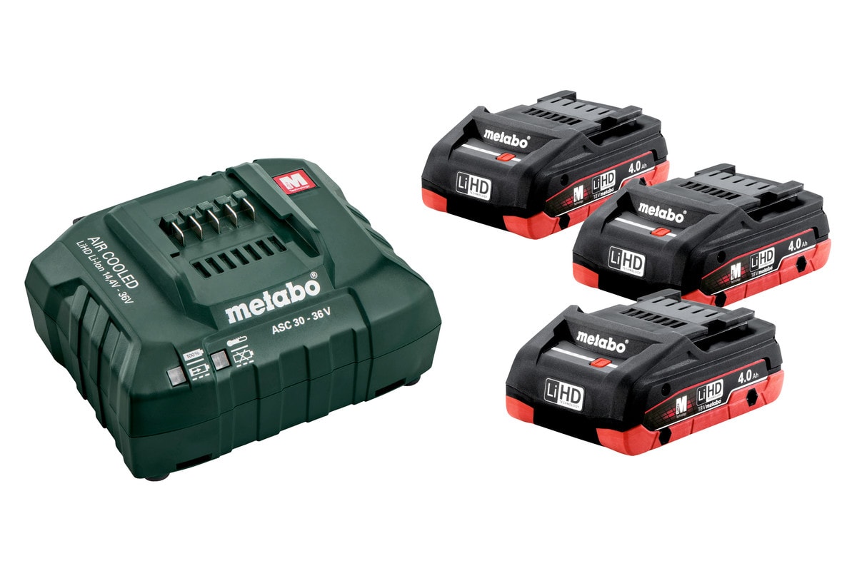 Metabo batteri & lader 18V 3×4,0 Ah LiHD + ASC 30–36V