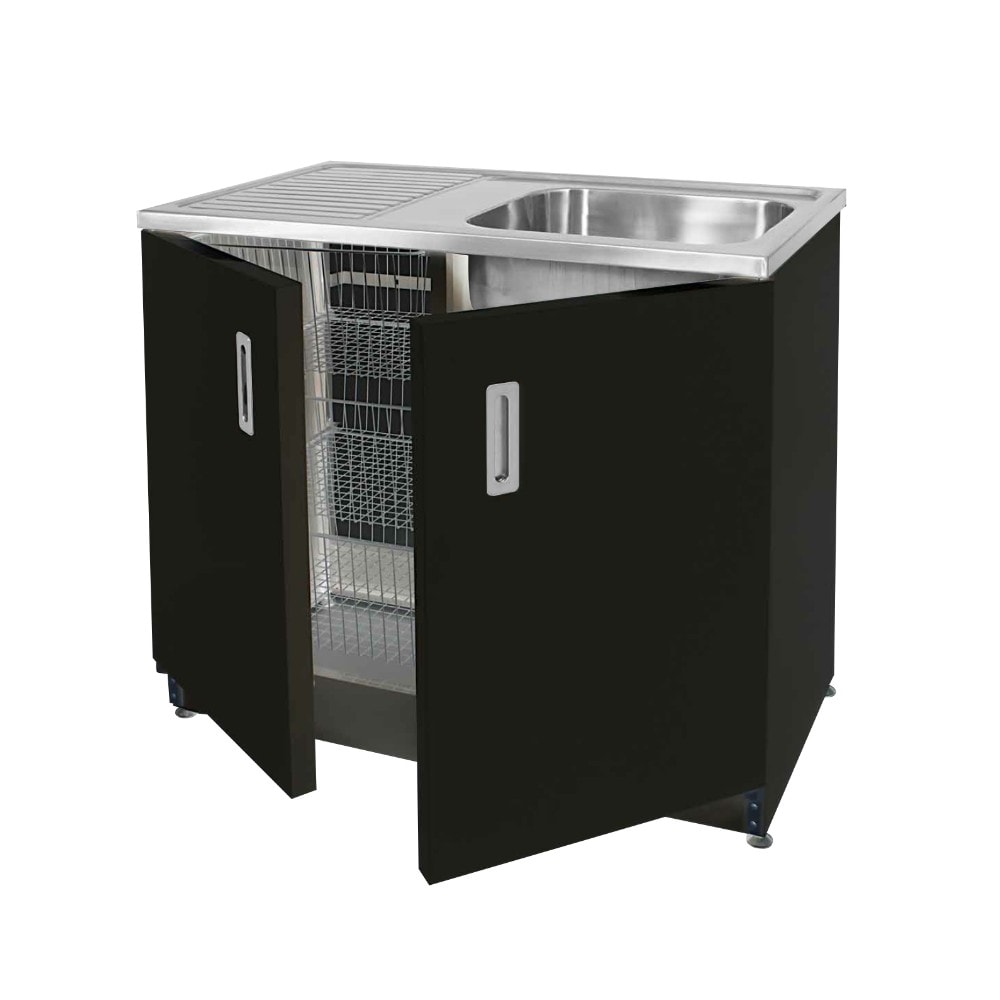 Nordic Tech NTB 10 vaskebord i stål med underskabe i sort og trådkurve