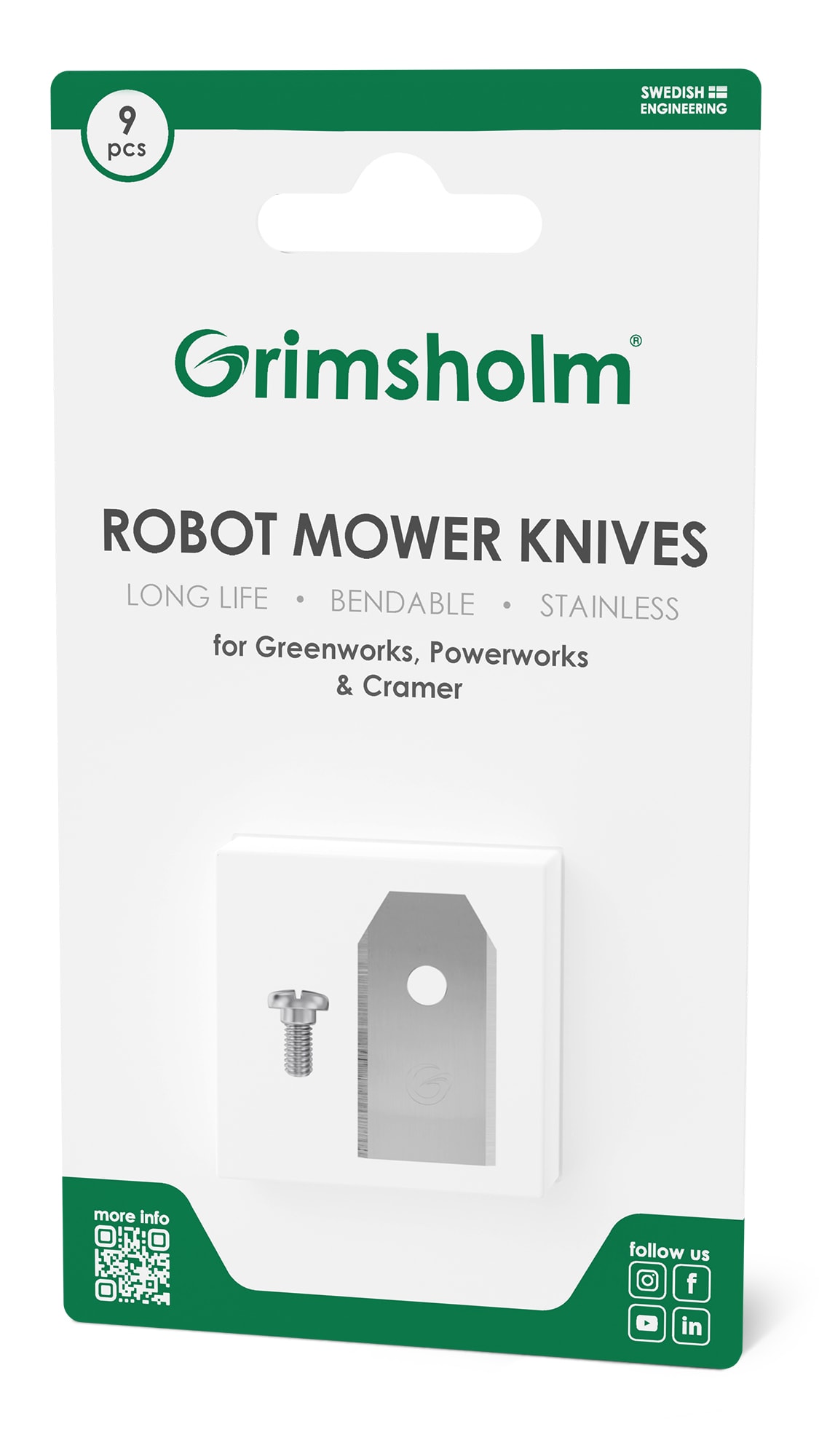 Grimsholm Knive til Greenworks Powerworks Cramer 9 stk