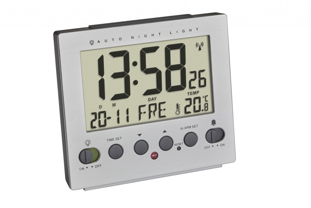 TFA digitalt vækkeur radiokontrolleret i sølv