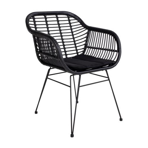 House Nordic Trieste stol i sort rattan med hynde