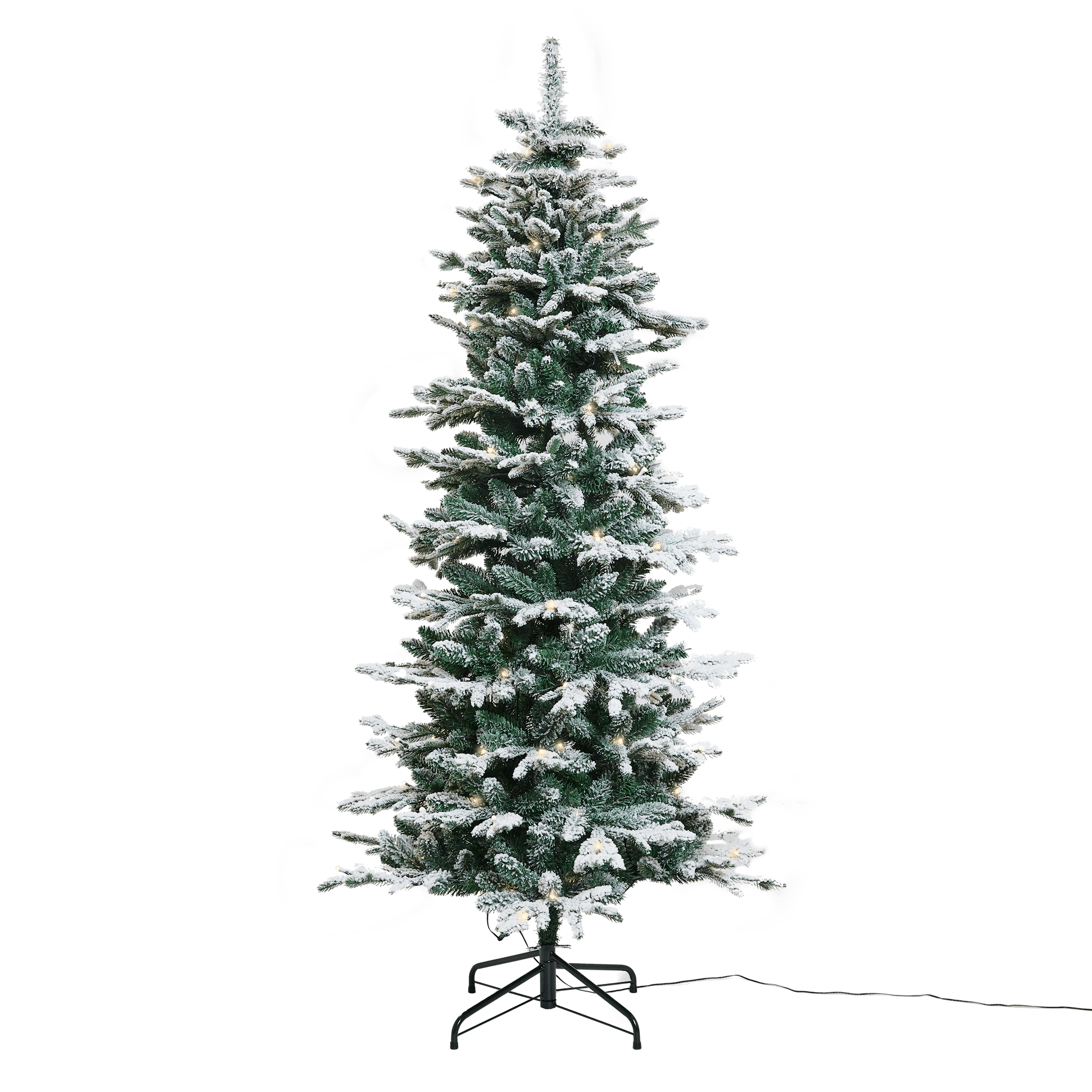 Nordic Winter Frost kunstigt juletræ smalt med sne og lys PE/PVC klasse A 180 x 86 cm