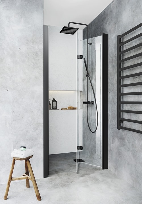 Hafa Igloo Pro Fold Niche 95 brusedør i klart glas/sort 990-1030 mm