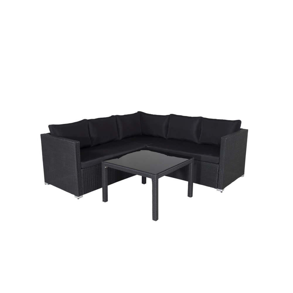 Venture Design Kuba loungesæt i sort kunstflet med sorte hynder