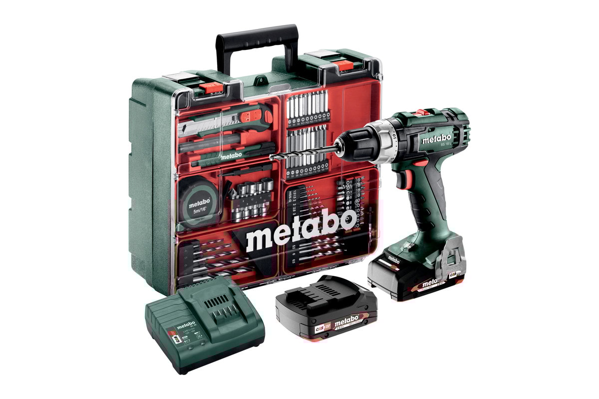Metabo skruetrækker BS 18 L Set med tilbehørog 2x2Ah batterier og lader