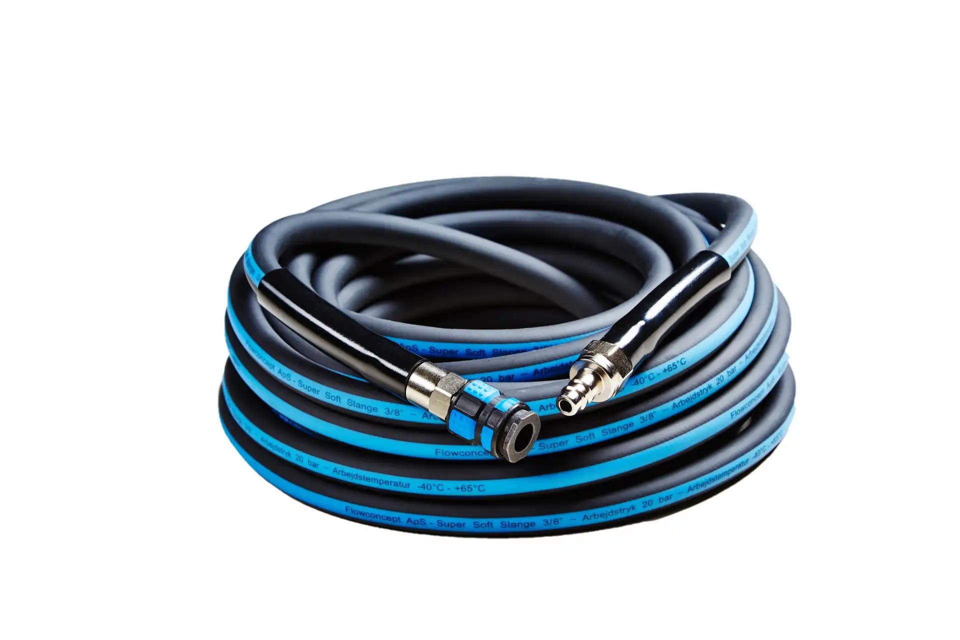 Flowconcept Supersoft slange med sikkerhedsnippel og lynkobling 3/8" x 20 m