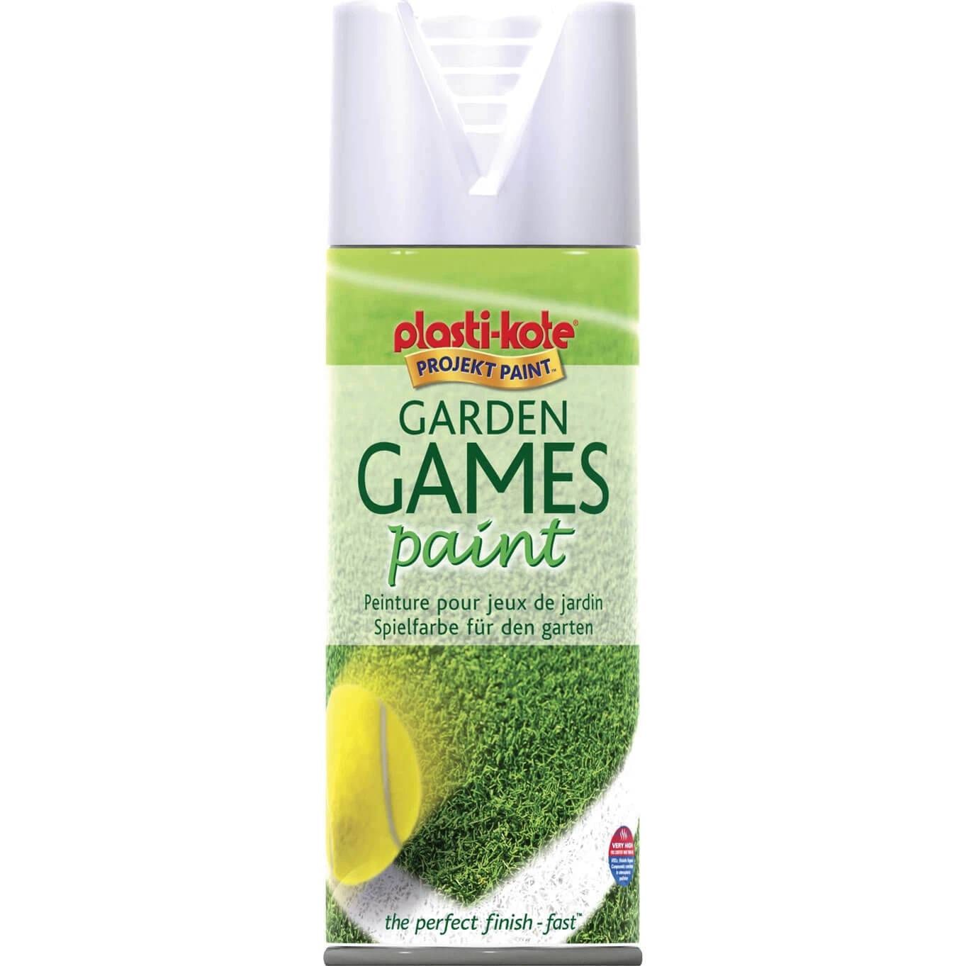 Plasti-kote Garden Games i farven hvid.Spraydåse med 400 ml.